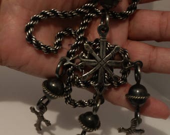 HUGE 125g Sterling Silver Pendant W/Triple Cross Tassel Jerusalem Cross Necklace.