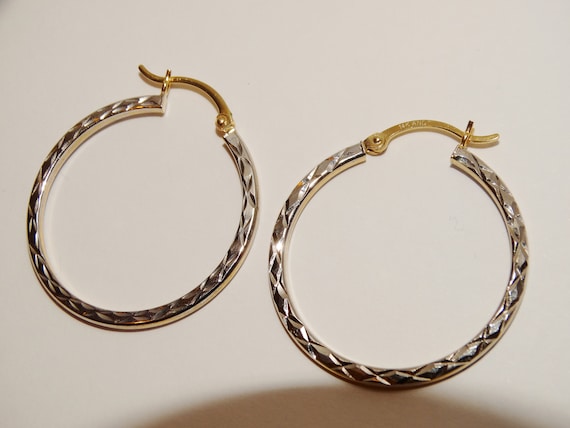 牡丹ᑦᑋᵃᵑ*୨୧*˚·♡ 14k Yellow & White Gold 30mm in Diameter Hoop Earrings. - Etsy