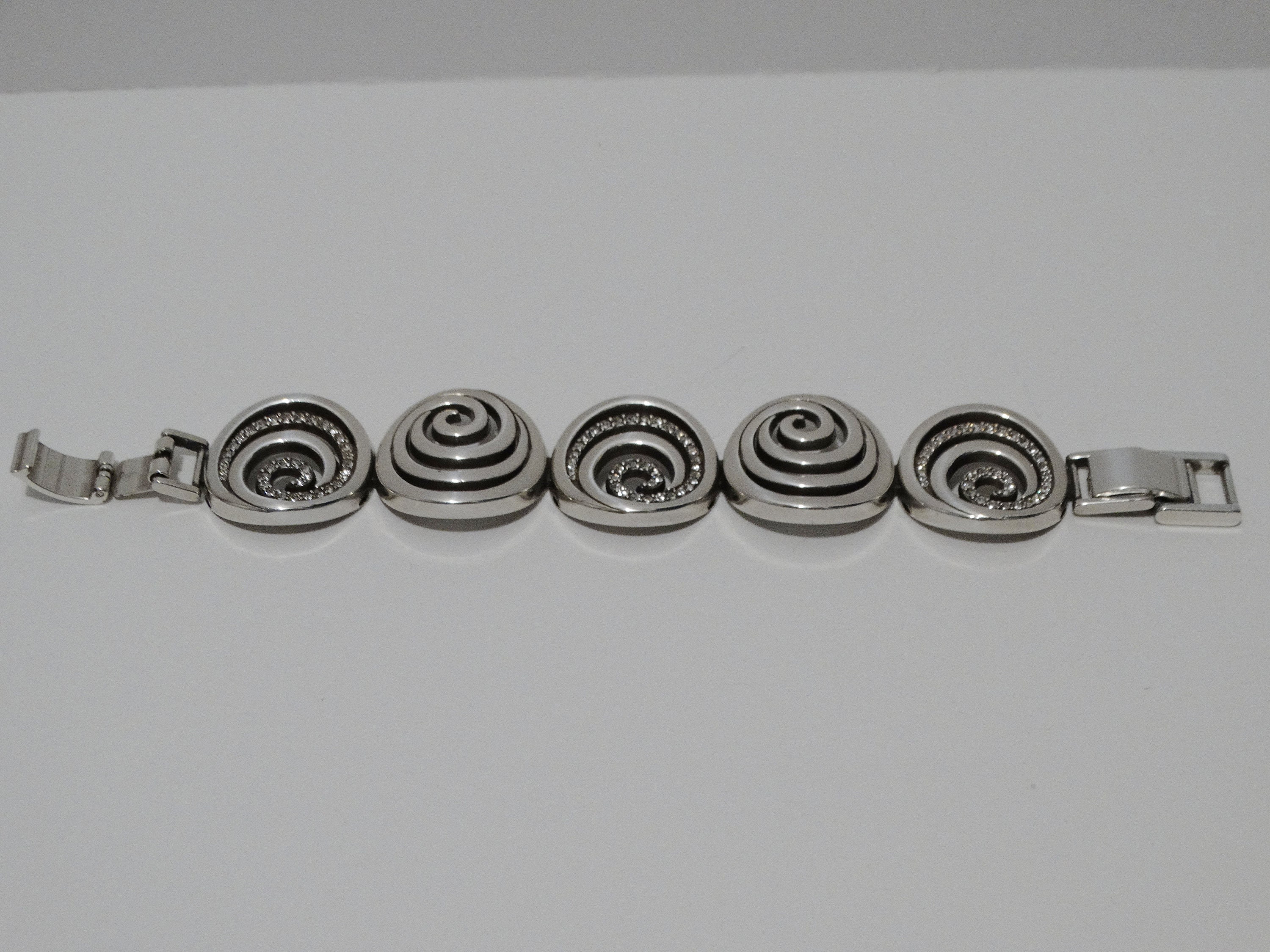 Brighton Silver Tone Bracelet Vintage  Unique Crystals Link Designs Embellishmen Brighton Swirl Link .925 Sterling Silver Bracelet – Hers and  main image 2