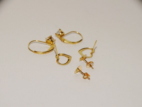 14k Yellow Gold Stamped Three Pairs Of Small Earr… - image 8