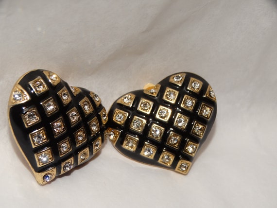 Gold Plated Silver Swarovski Crystal Heart Drop Earrings  Veloura Black & Gold Rhinestone Heart Earrings main image 2