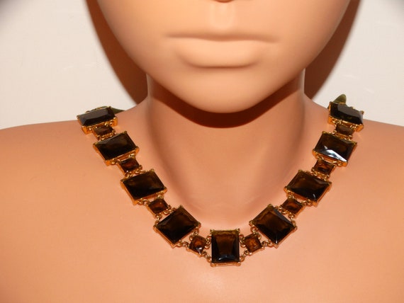 Faceted Square Olive Green Crystal/Glass Necklace… - image 4