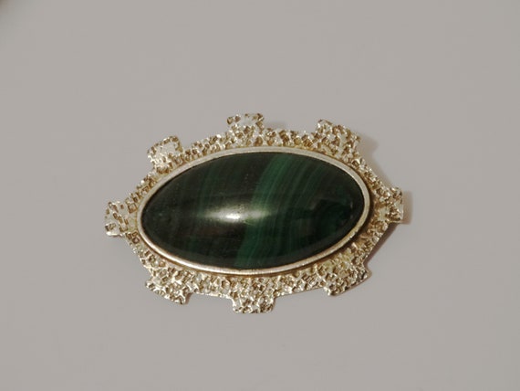 950 Sterling Silver Beautiful Large Malachite Sto… - image 3