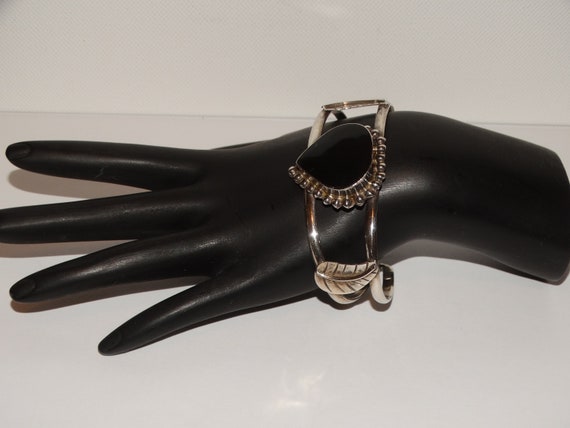 Sterling Silver Black Onyx Cuff Bracelet. - image 4