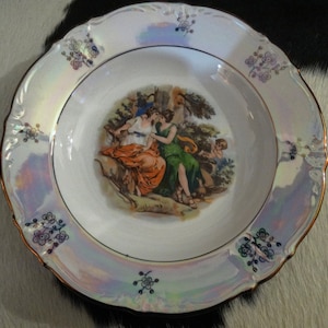 1960s Kahla Porcelain Fine &quot;Ladies with Cupid&quot; Design Soup Plates Made in Germany 8.5”
