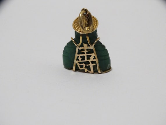 14k Gold Green Jade Buddha Pendant. - image 7