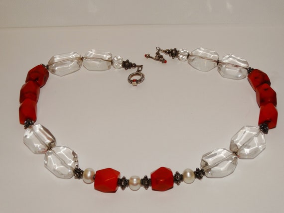 Sterling Silver Coral And Genuine Rock Crystal Ne… - image 5