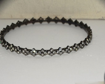 Black Gun Metal Sparkling Crystals Bangle Bracelet.
