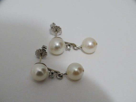 14k WG Double Akoya Pearl Small Diamond Earrings - image 2