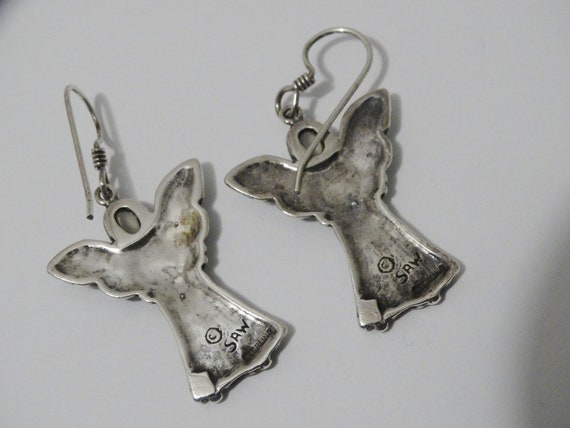 Sterling Silver Stamped Glass Face Angel Earrings. - image 5