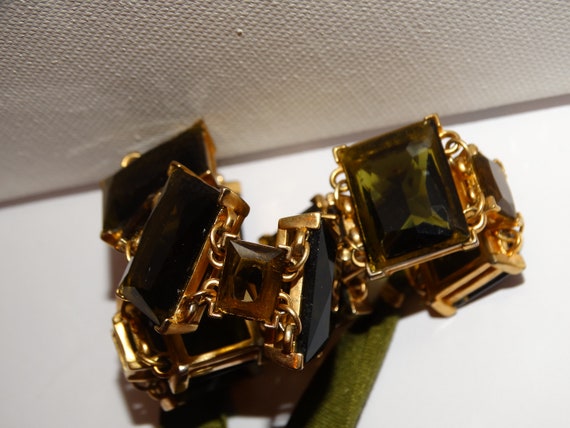 Faceted Square Olive Green Crystal/Glass Necklace… - image 8