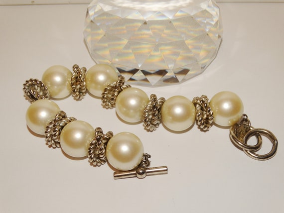 Anne Klein Rope Design Spacers Large Faux Pearl B… - image 5