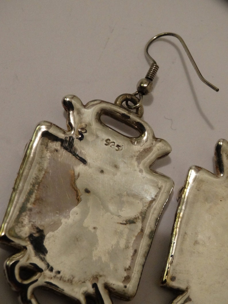 Huge Royal 925 Two Tone Sterling Silver Earrings.