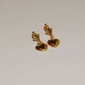 14k Yellow Gold Dangling Heart Earrings image 8