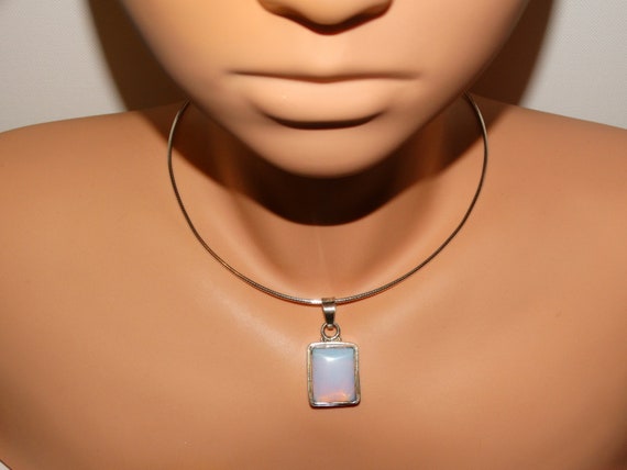 Sterling Silver Square Opalescent Stone Chocker n… - image 7