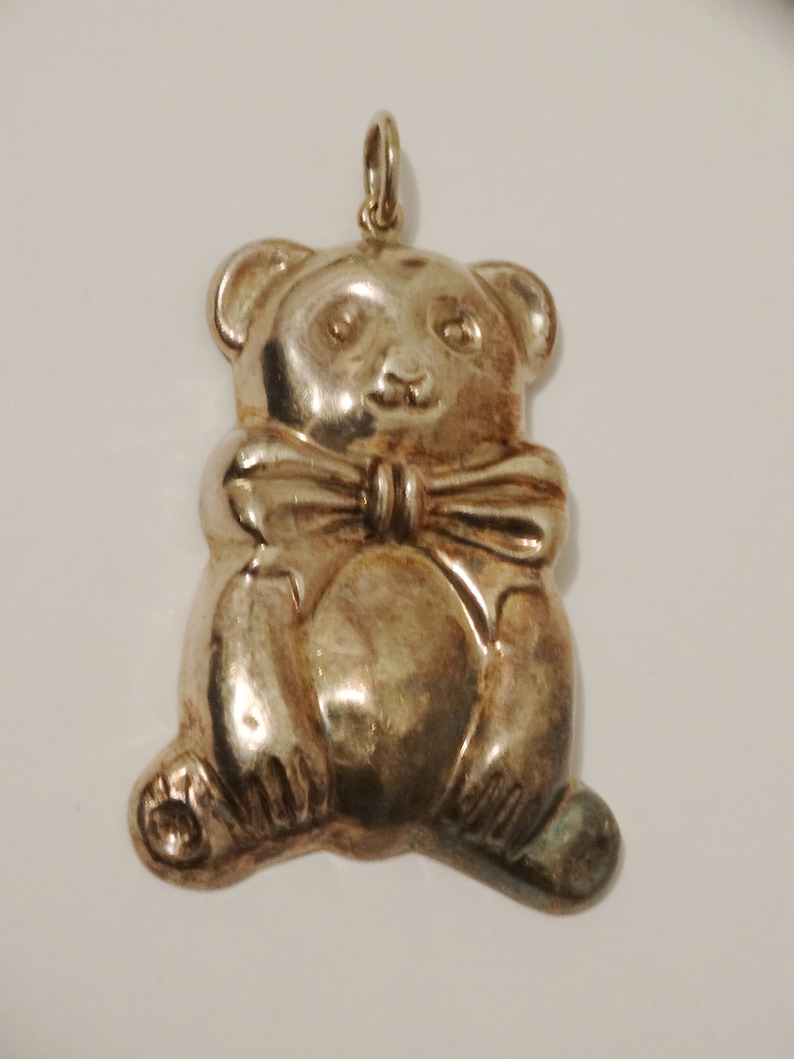 Sterling Silver Large 2 14 Tall x 1 12 Inch Bear Pendant.