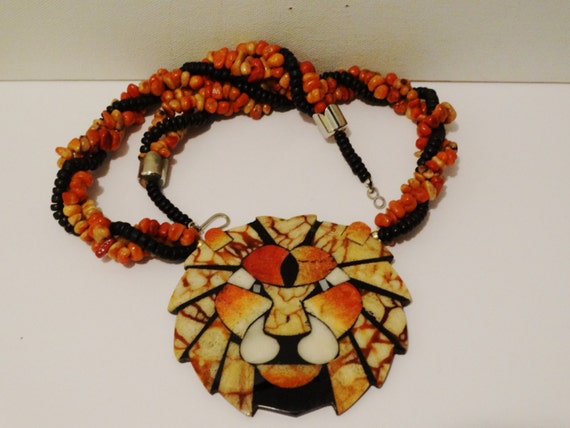 Sponge Apple Coral Inlaid 23" Lion Necklace. - image 2