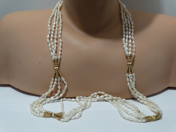14K Gold Four Strand Seed Pearl, 35 Inches Neckla… - image 10