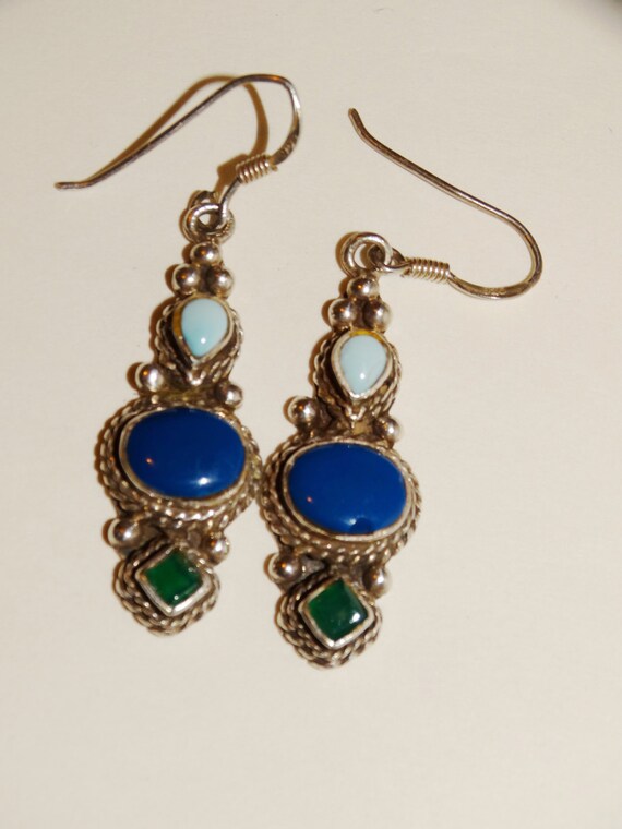 Sterling Silver Multicolor Stone  1 1/4" Earrings. - image 1