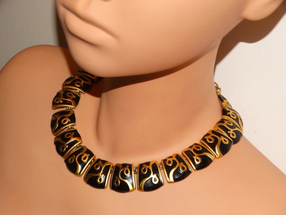 Anne Klein Gold Tone Black Enamel Chocker Necklac… - image 6