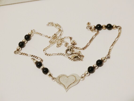 Sterling Silver Onyx Heart 17" Necklace - image 3