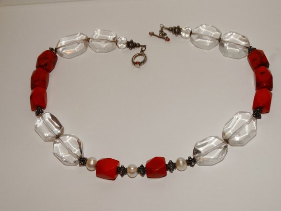 Sterling Silver Coral And Genuine Rock Crystal Ne… - image 6