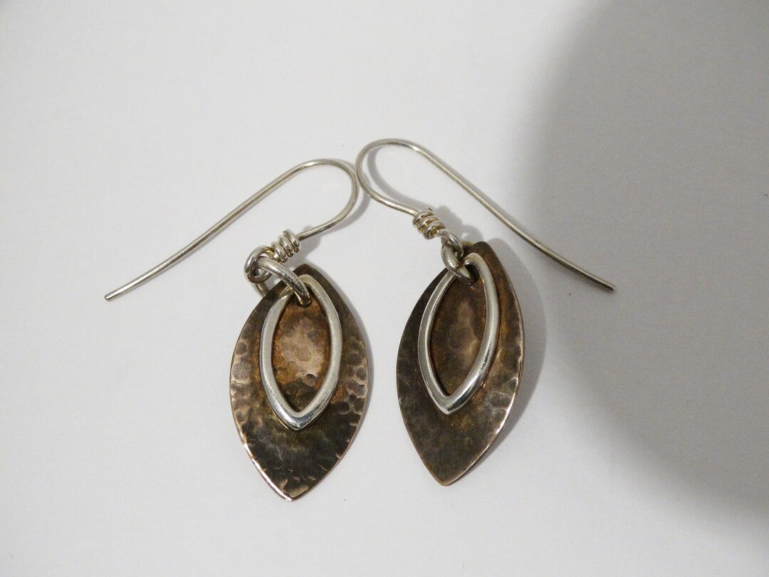 RARE James Avery Sterling Silver Brass Dangling Leaf Earrings. Etsy