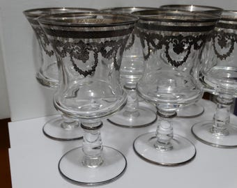 Arte Italica Sterling Collection set of 6 hand-blown Etched-glass glasses.
