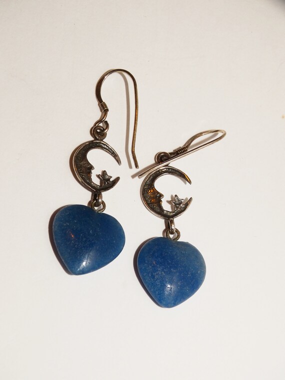 Sterling Silver Stamped Moon Star Heart Earrings. - image 6