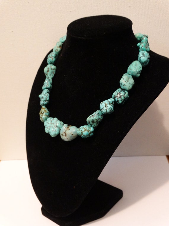 Sterling Silver Chunky Bold Turquoise Necklace. - image 2