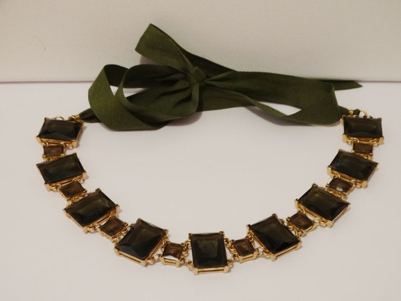 Faceted Square Olive Green Crystal/Glass Necklace… - image 10