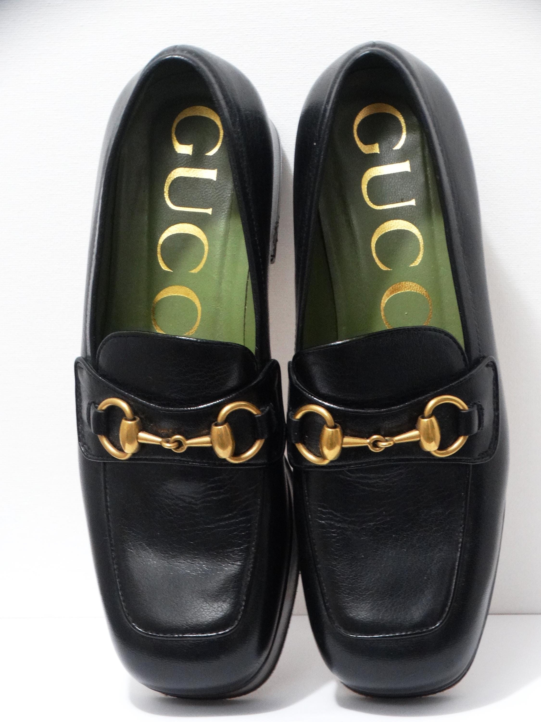 GUCCI Black and Green Leather Horsebit Shoes. Size 36 1/2 - Etsy