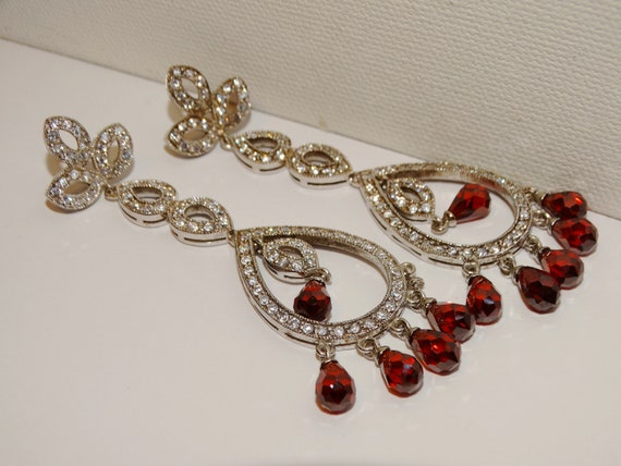 Solid Sterling Silver Pave Crystals and Genuine G… - image 4