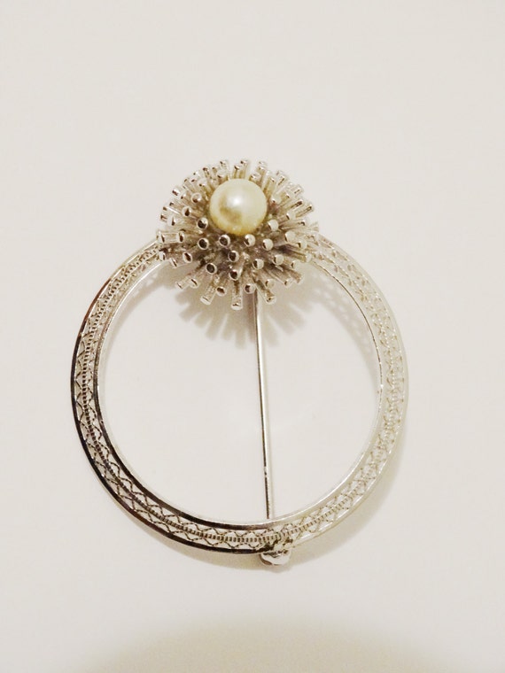 Sterling Silver Genuine Pearl Brooch