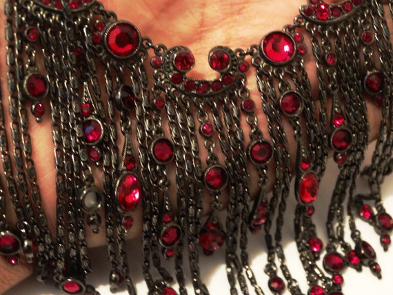 Ben-Amun RARE  Huge Black Red Bib Necklace. - image 3