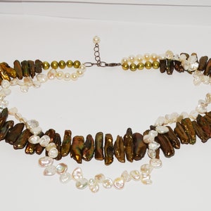Sterling Zilver ZELDZAAM Groen, Wit & Grijs Parelketting