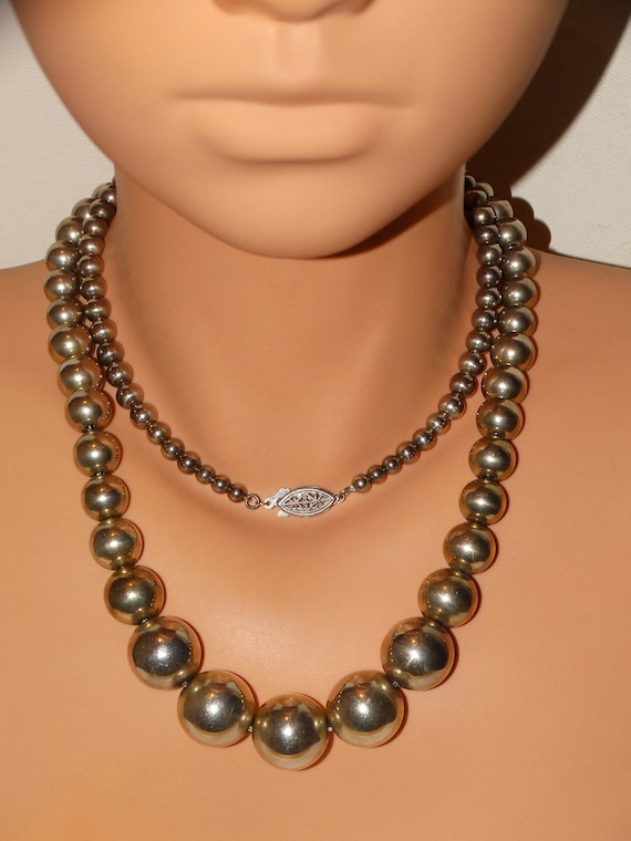 Sterling Silver 32" Inch Long Graduated Bead Neck… - image 1