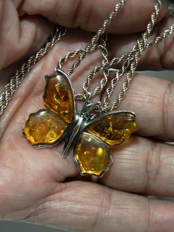 Sterling Silver Italian Made Amber Butterfly Neck… - image 9