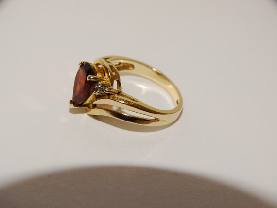 14k Gold Stamped Size 7 Genuine Diamond Red Garne… - image 5