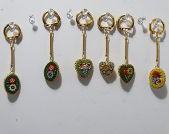 Gold Tone Italian Made Micro Mosaic Key Rings. Priced Individually.