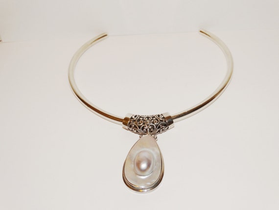 Sterling Silver RARE Mabe Blister Pearl Necklace. - image 7