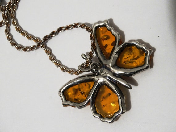 Sterling Silver Italian Made Amber Butterfly Neck… - image 5