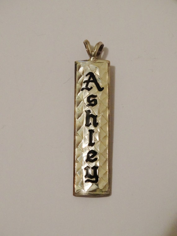 Sterling Stamped ASHLEY Plate Name Pendant. - image 2
