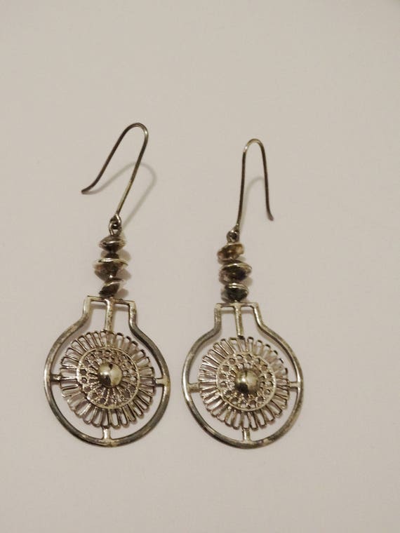 1980's Sterling Silver Handmade Dangling Earrings.