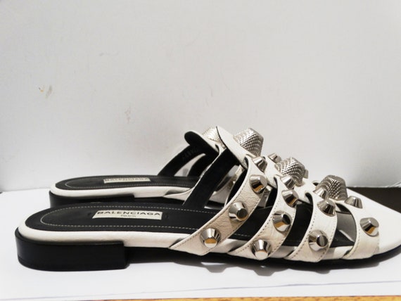 Balenciaga White Leather Size 37 Slides Studded S… - image 4