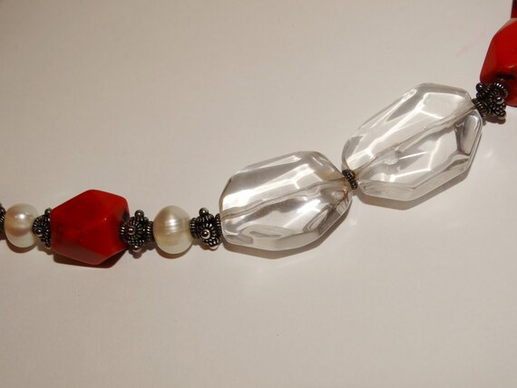 Sterling Silver Coral And Genuine Rock Crystal Ne… - image 7