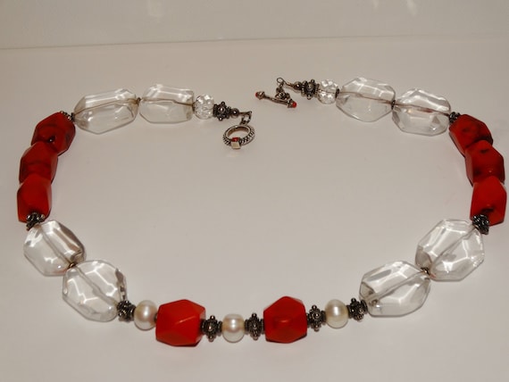 Sterling Silver Coral And Genuine Rock Crystal Ne… - image 4