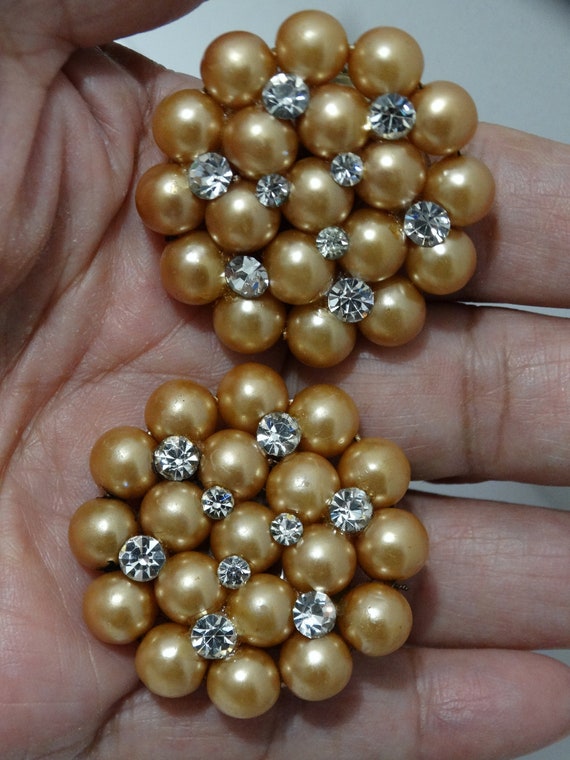 Brass Faux Pearls Plastic Sparkling Rhinestone Cl… - image 5