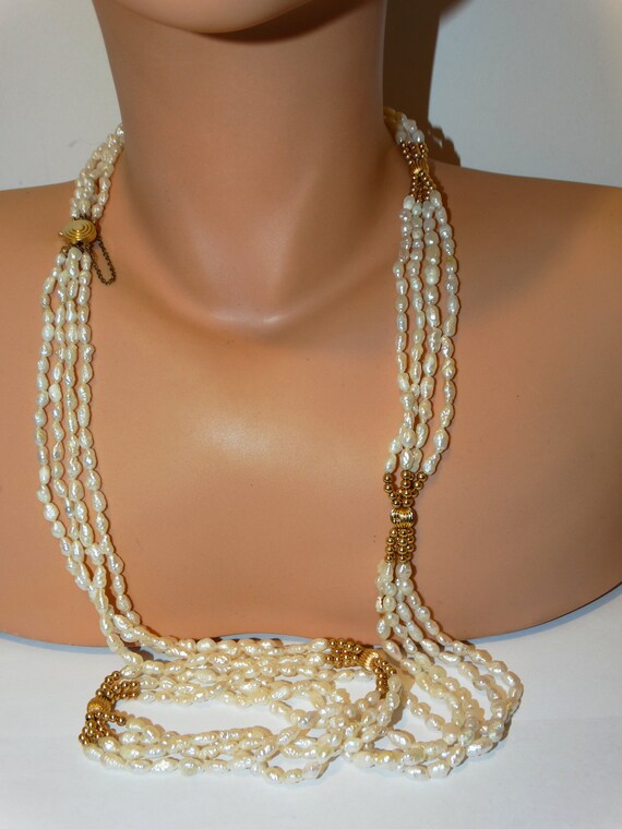 14K Gold Four Strand Seed Pearl, 35 Inches Neckla… - image 6