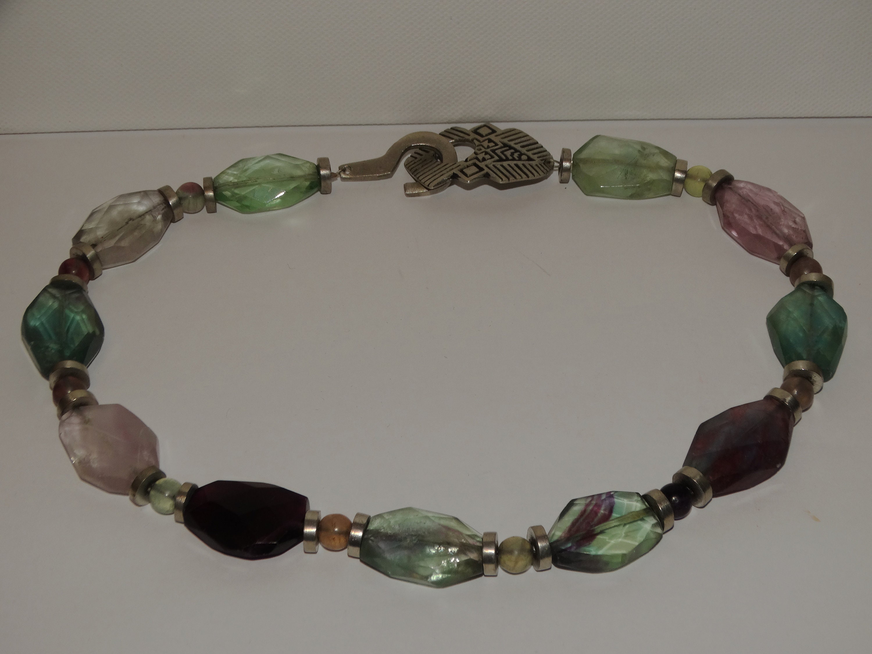 NAVAJO By Alice Seely Pewter Genuine Large Faceted Rock Crystal Stones Necklace.